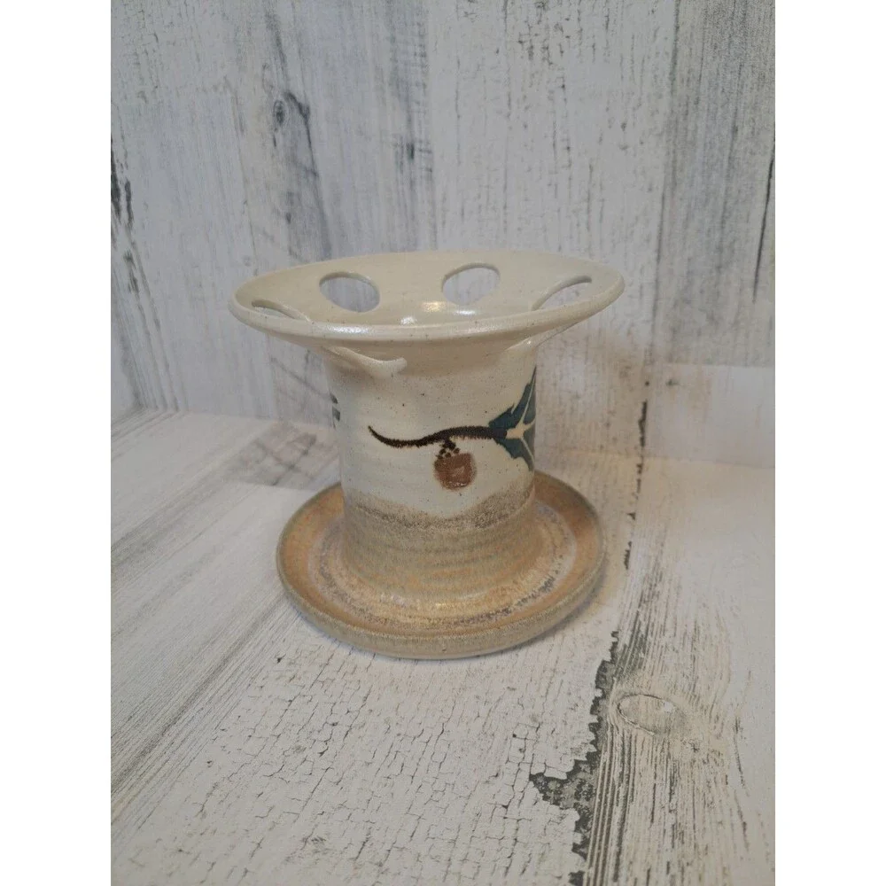 Stegall Studio Art Pottery Toothbrush Holder Acorn Leaf Oak Branch Decor Signed